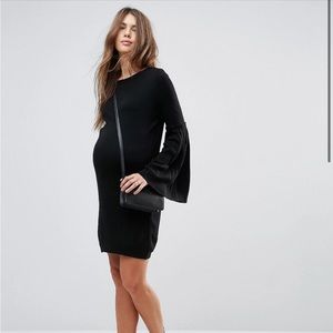 ASOS Maternity Knit Dress with Pleated Sleeves Black Size 4 Medium Black